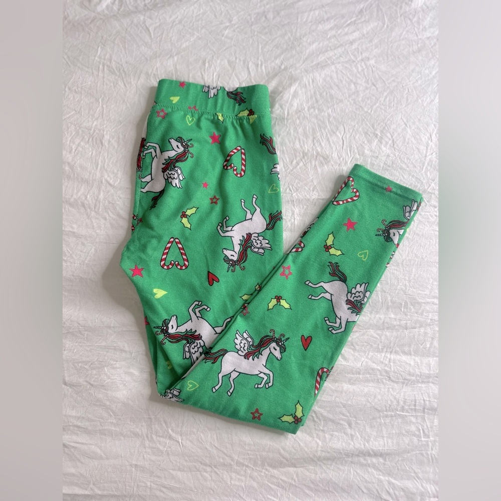 Unicorn candy cane Christmas leggings size 8
